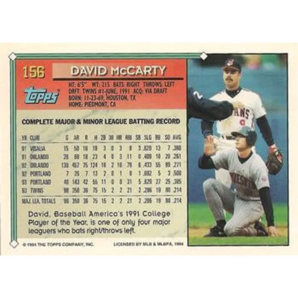 1994 Topps David McCarty # 156 Minnesota Twins